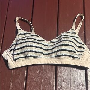 SHEIN Black and Cream Striped Bikini Top